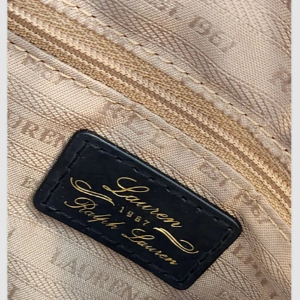 LRL RALPH LAUREN GLAZED LEATHER SATCHEL HAND BAG with GOLD Logo HARDWARE - Picture 10 of 16